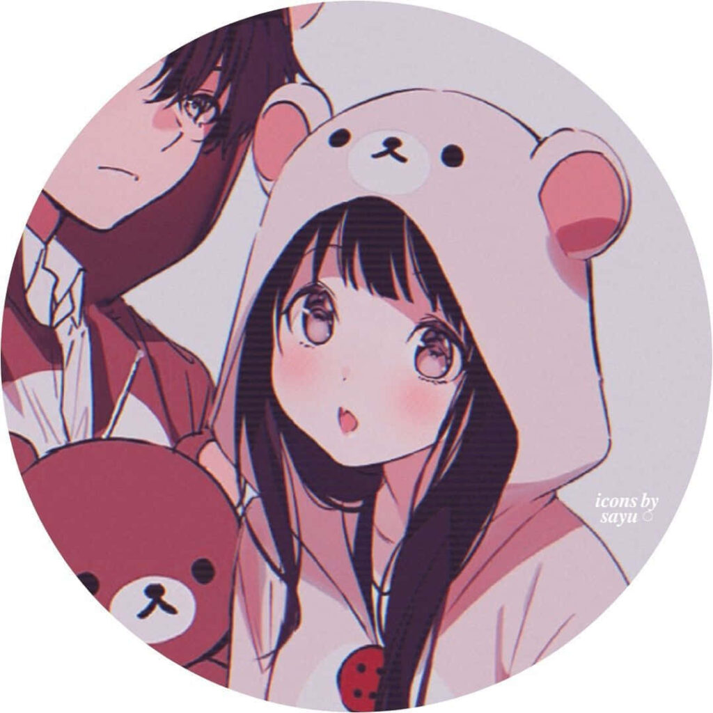 Bear-y Cute Anime Duo: Whimsical Matching Profile Picture in a Scenic Backdrop Wallpaper