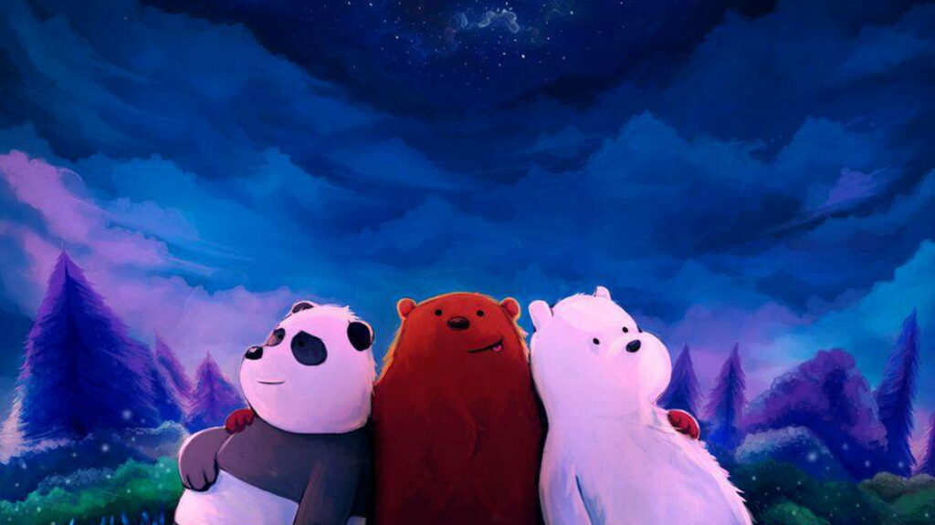 Bears Amidst Vibrant Backdrop: We Bare Bears HD Wallpaper showcases stunningly colorful scenery with our beloved furry trio