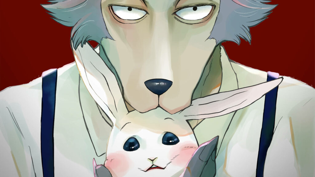 Legosi & Haru: Captivating Beastars Wallpaper with Bold Red Background
