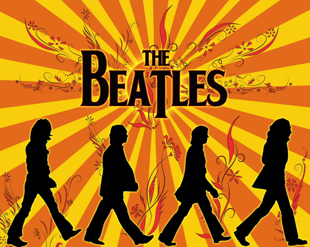 Retro Beatles Wallpaper: Iconic Silhouettes & Vibrant Background