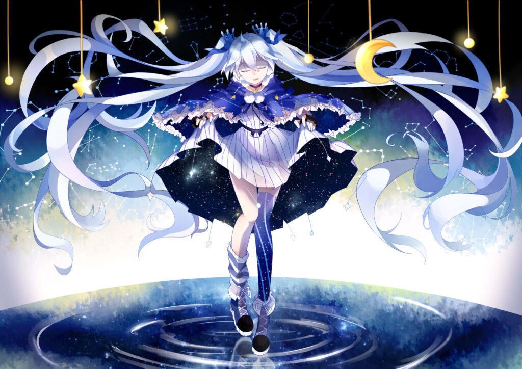 Cosmic Anime Girl Wallpaper: Ethereal Night Sky Design