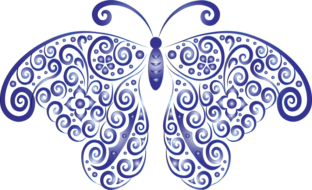 Elegant Blue Paisley Butterfly Wallpaper with Floral Patterns