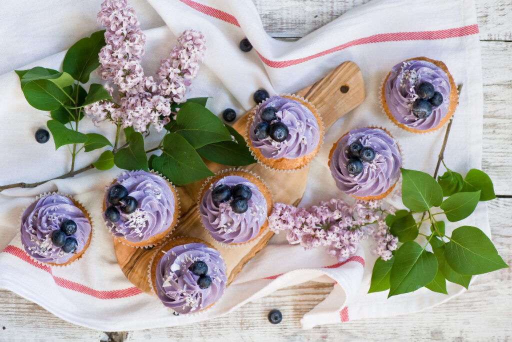 Beautiful Blueberry Muffins with Lilac Frosting - Rustic Wallpaper