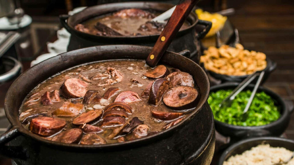 Vibrant Brazilian Feijoada Wallpaper: Hearty Black Bean Stew Display
