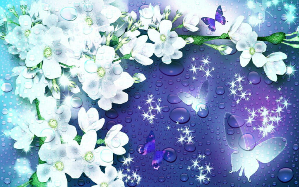 Blooming Butterflies: A Kaleidoscope of Lovely Flower and Vector Art in Stunning Blue and Purple Tones – QHD Wallpaper Background