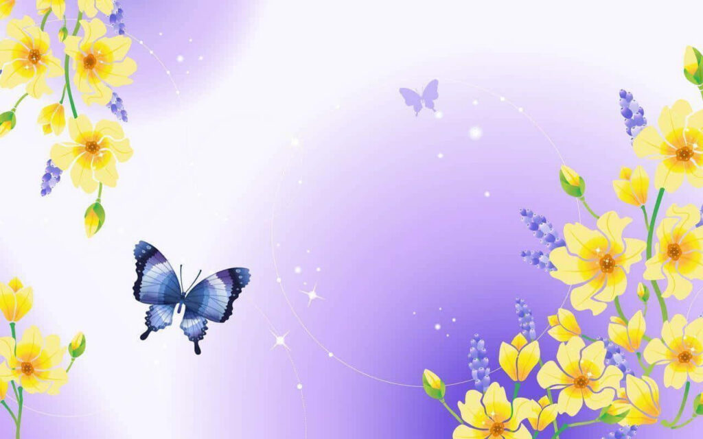 Stunning Butterfly Wallpaper on Yellow Flowers with Purple Sparkles