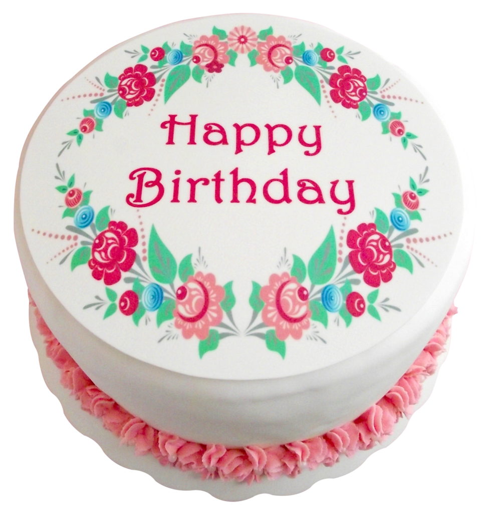 Beautiful Floral Birthday Cake with Happy Birthday Message Wallpaper