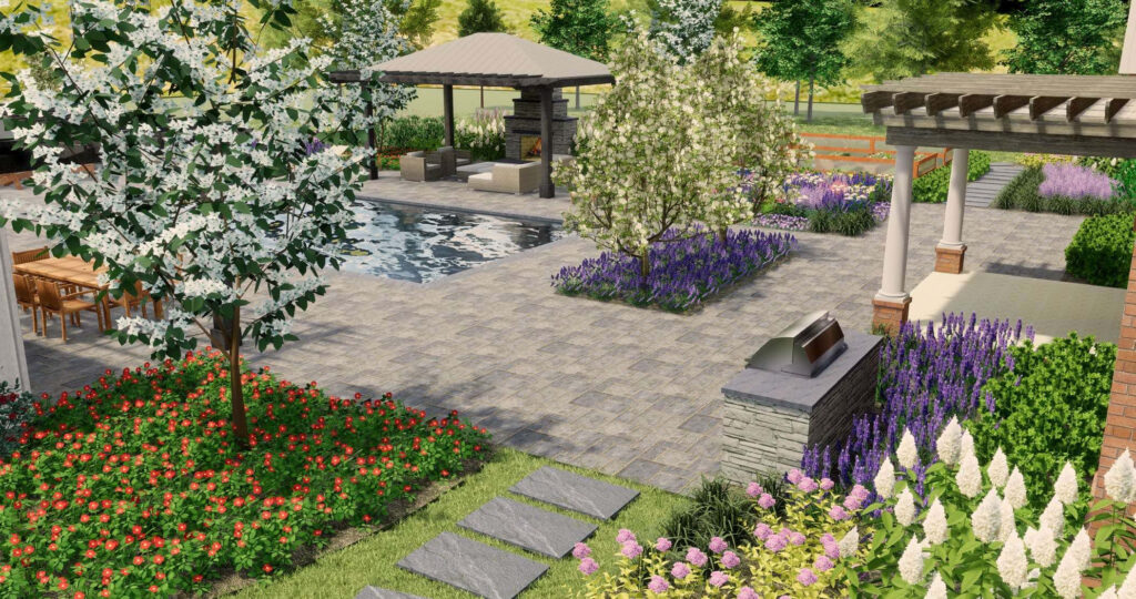 Stunning Garden Wallpaper: Patio, Pool & Cozy Gazebo Retreat