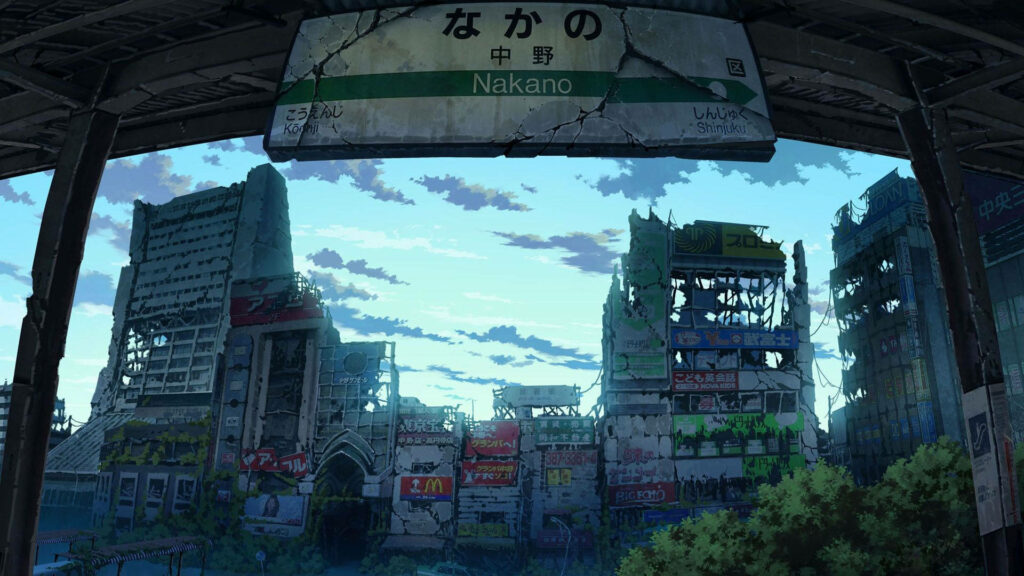 Stunning Anime Wallpaper: Post-Apocalyptic Nakano Cityscape Background