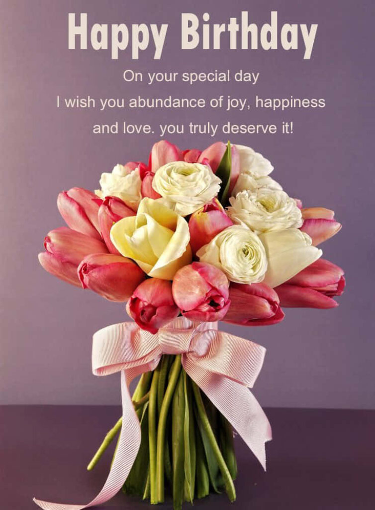 Beautiful Pink & White Bouquet with Heartfelt Birthday Message Wallpaper
