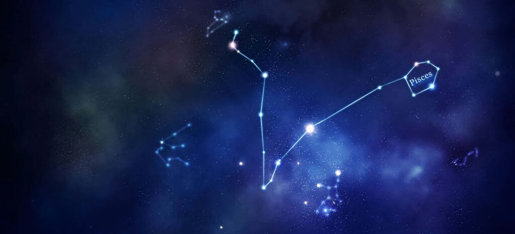 Vibrant Cosmic Wallpaper: Glowing Pisces Constellation Design