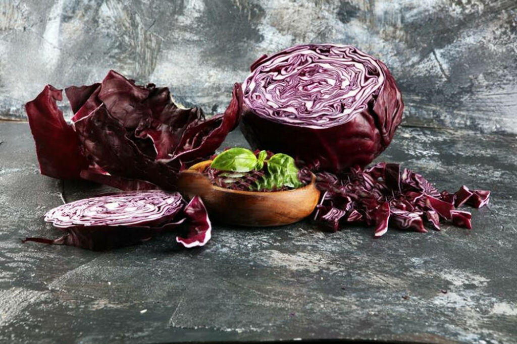 Rustic Still Life: Red Cabbage and Greens Wallpaper Background