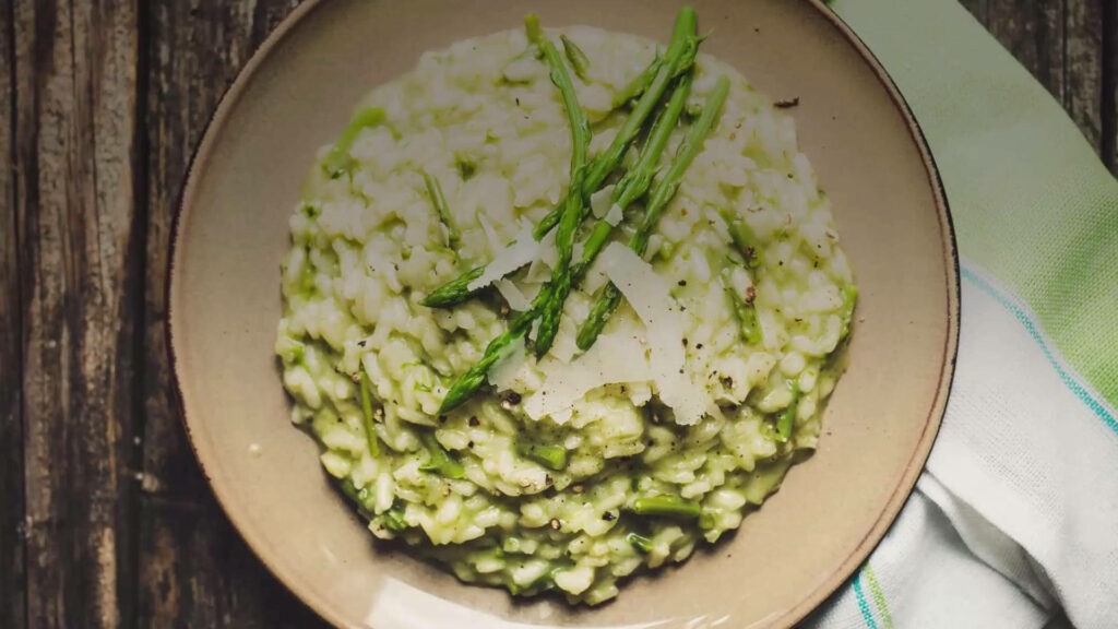 Delicious Risotto & Fresh Asparagus: Healthy Dining Wallpaper