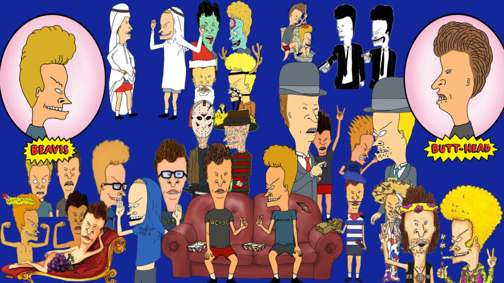 Vibrant Beavis and Butt-Head collage wallpaper showing quirky animated adventures and humor