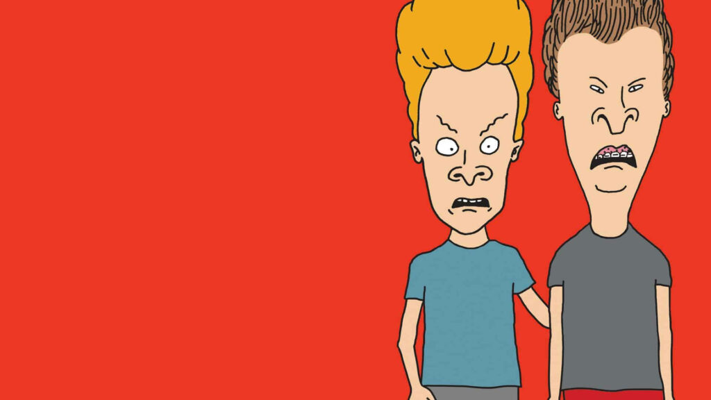 Beavis and Butt-Head animated wallpaper with bold red background and classic expressions