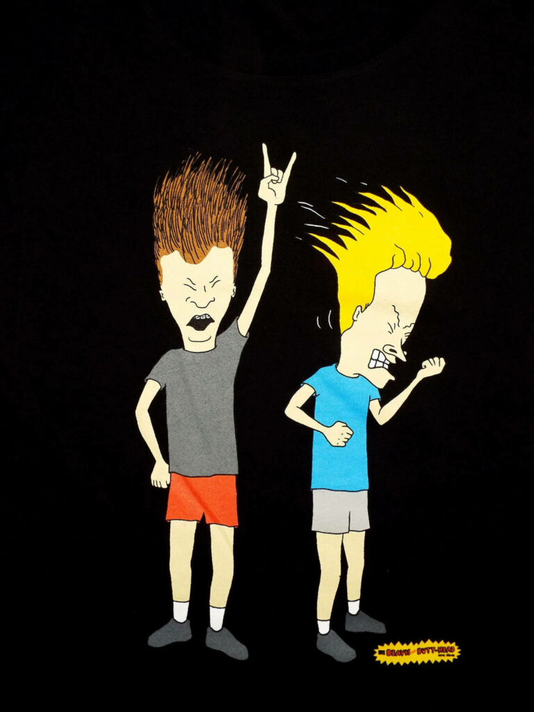 Beavis and Butt-Head rocking out with wild hair and animated expressions wallpaper background
