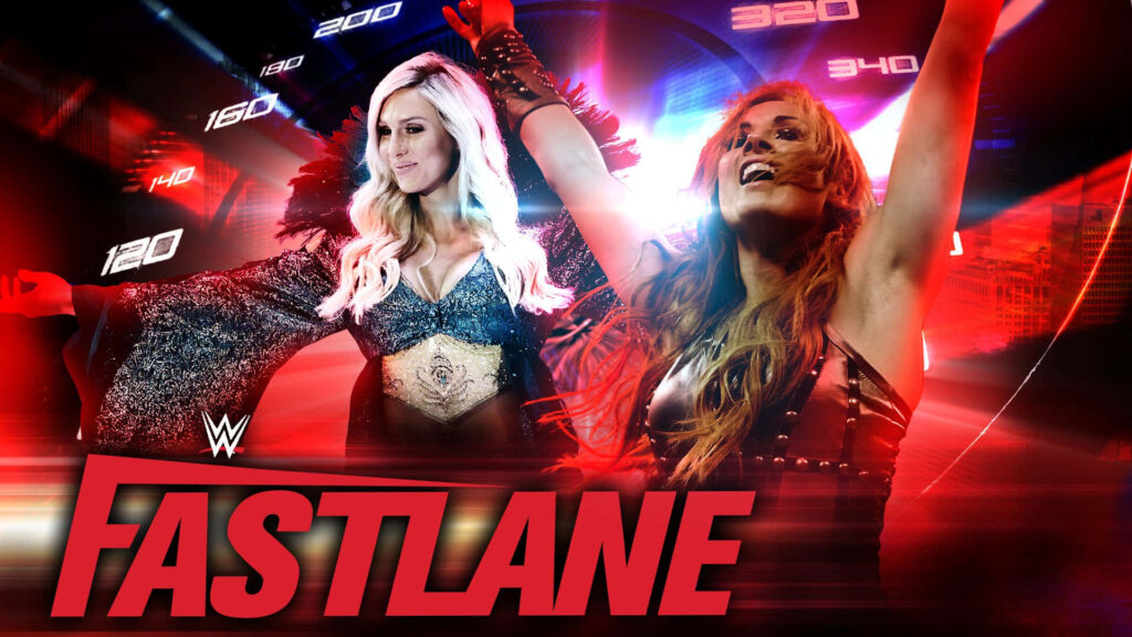 Becky Lynch and Charlotte Flair intense WWE Fastlane match dynamic wallpaper background