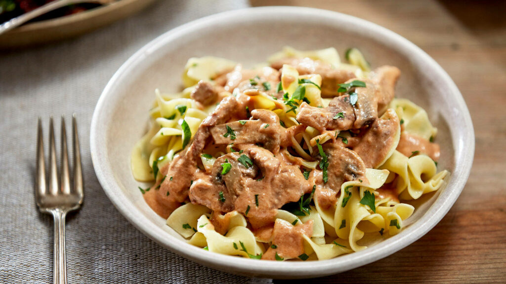 Delicious Beef Stroganoff on Egg Pasta - Comfort Food Wallpaper