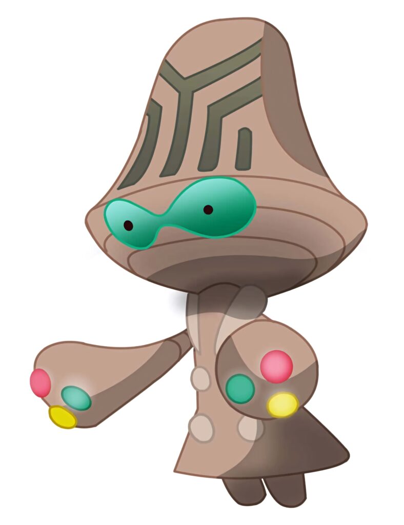 Beheeyem Active Mode wallpaper showing glowing multicolored fingertips and bright cyan eyes