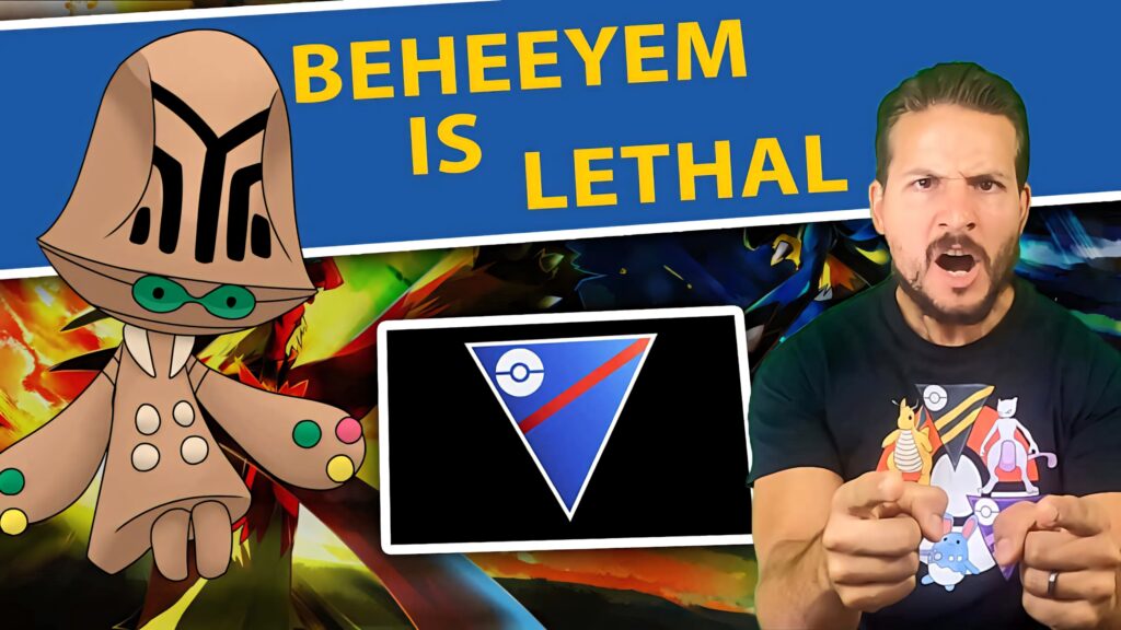 Beheeyem with excited trainer and dynamic Pokémon battle graphics lethal wallpaper background