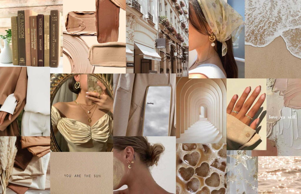 Beige Beauty: Aesthetic Collage Inspiration for PC and iPhone with Brown Color Scheme and HD Wallpaper Background