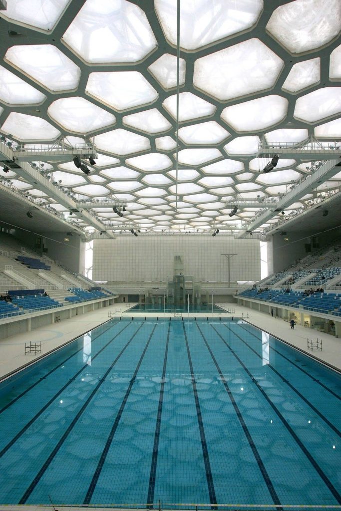 Beijing National Aquatics Center Water Cube with illuminated bubble roof Olympic pool wallpaper