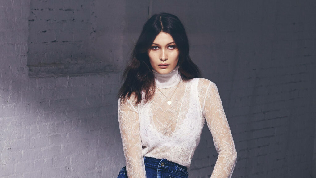 Bella Hadid in Lace Top & Jeans: Stylish Wallpaper Background