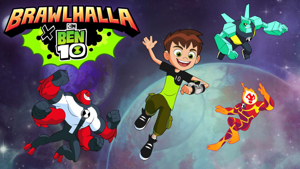Ben 10 with Four Arms Diamondhead and Heatblast cosmic Brawlhalla crossover wallpaper background