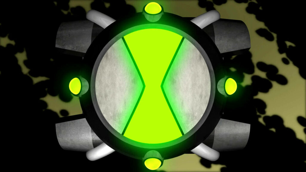 Omnitrix front view glowing green black hourglass design Ben 10 powerful device wallpaper