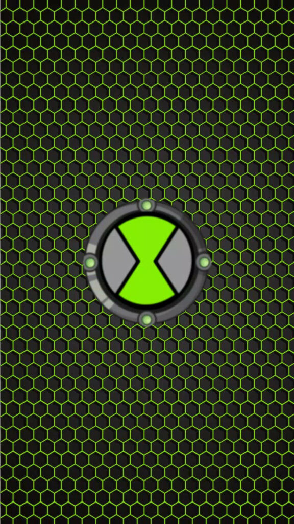 Ben 10 Omnitrix green symbol on futuristic hexagonal pattern wallpaper background