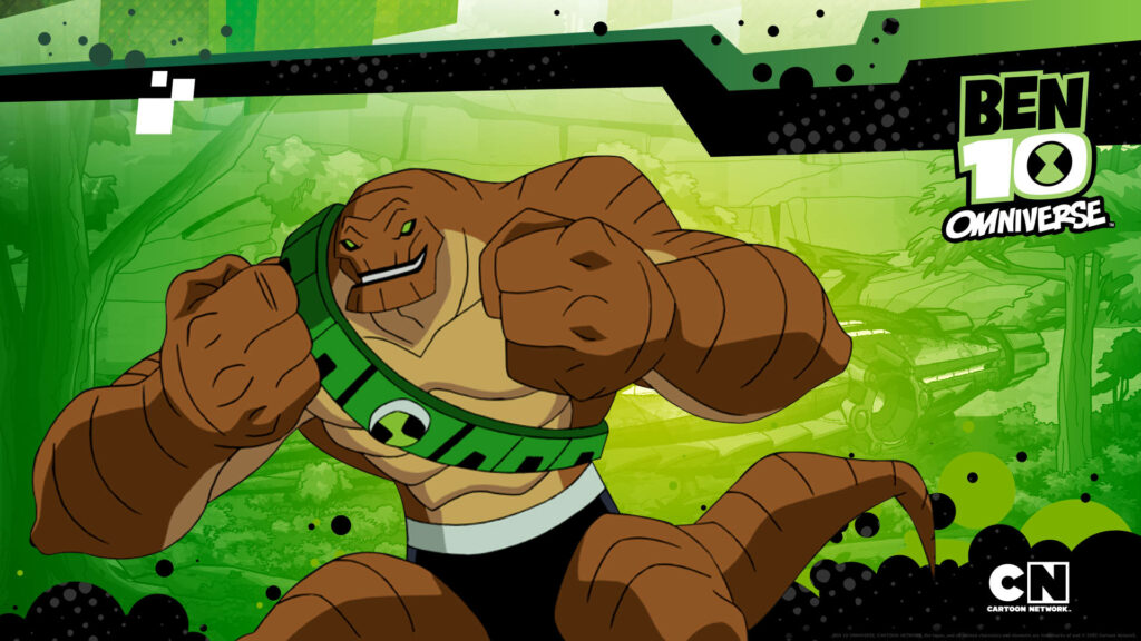 Ben 10 Omnitrix Humungousaur wallpaper bold action pose vibrant green background fans