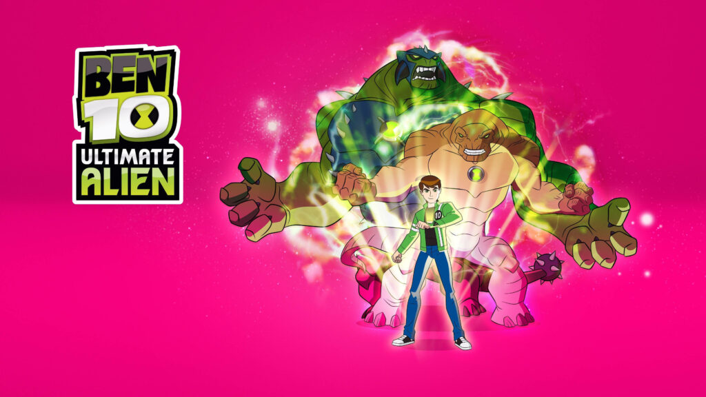 Vibrant Ben 10 Ultimate Alien Wallpaper: Humungousaur Takes Over a Hot Pink Background