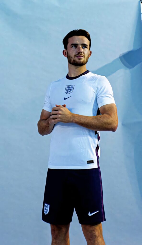 Ben Chilwell in England football kit standing confidently with determined expression wallpaper