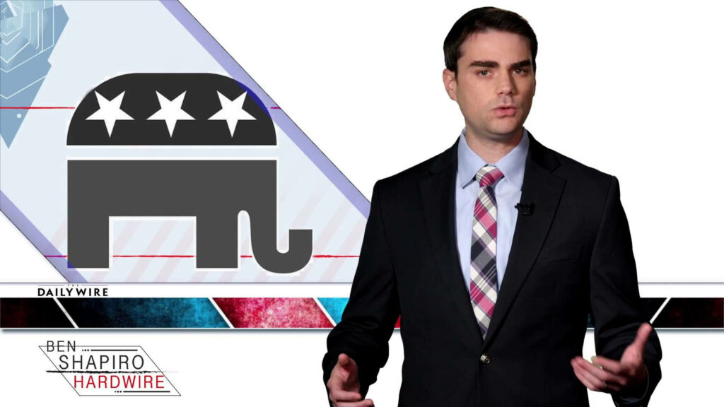 Ben Shapiro hosting Hardwire Daily Wire with Republican elephant logo modern clean background Wallpaper