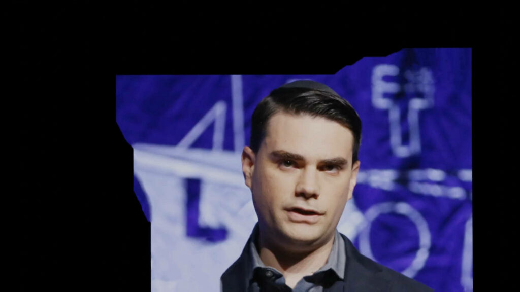 Ben Shapiro thoughtful expression political commentator abstract blue background wallpaper
