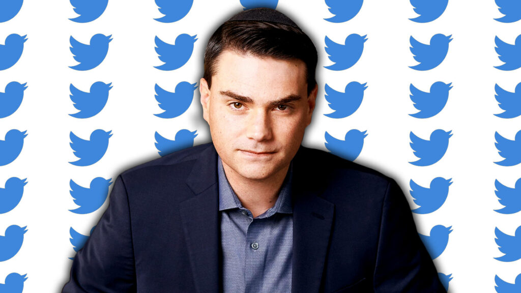 Ben Shapiro with blue Twitter logos background social media influence wallpaper design