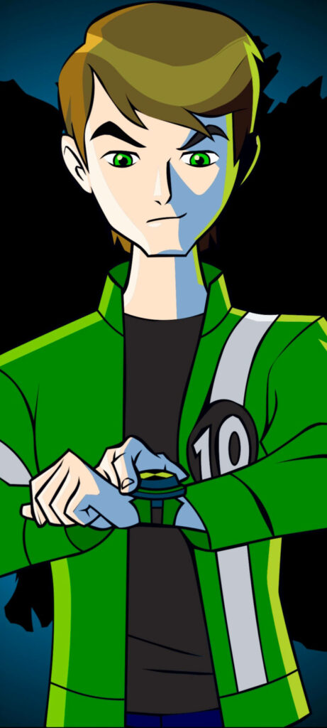 Ben Tennyson examining Omnitrix ready to transform Dark dynamic background wallpaper