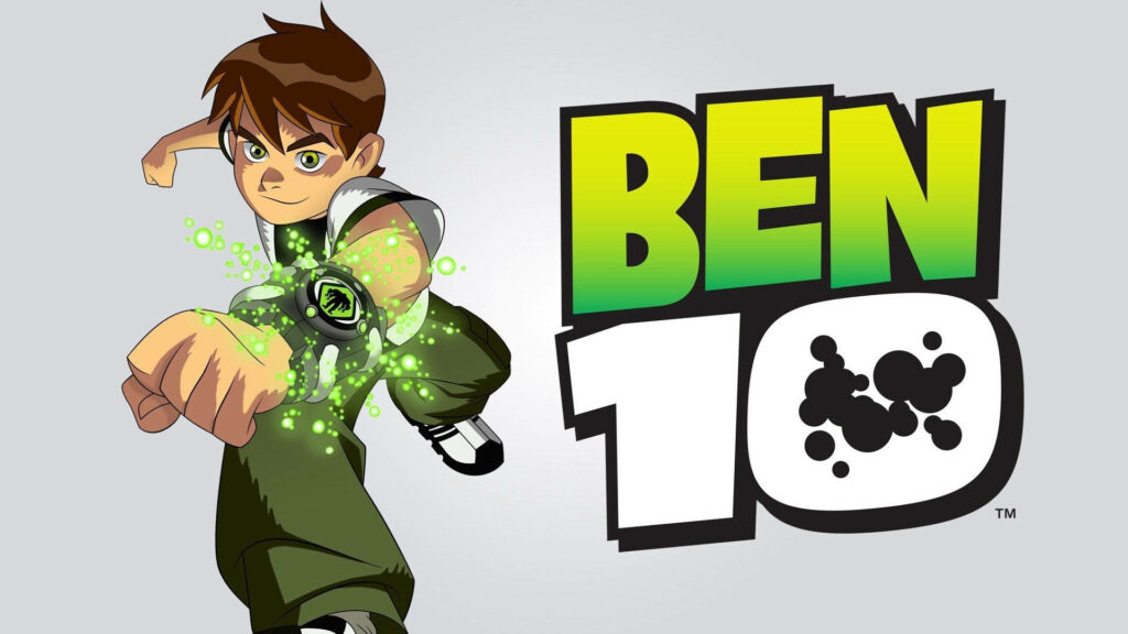 Ben Tennyson from Ben 10 glowing Omnitrix wrist with green energy on white background wallpaper