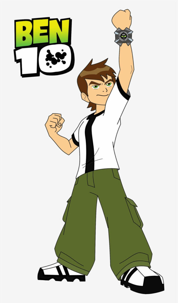 Ben Tennyson with Omnitrix ready against Ben 10 logo background adventurous animated series wallpaper