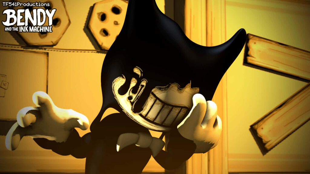 Bendy from Bendy and the Ink Machine ink-dripping face vintage animation studio wallpaper background