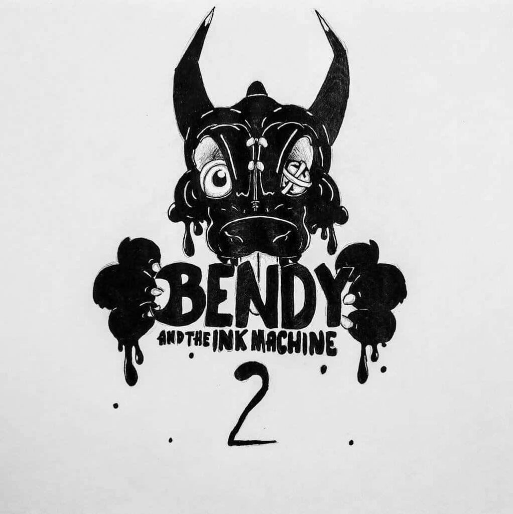 Black and white horned inky creature Bendy and the Ink Machine 2 dark eerie wallpaper background