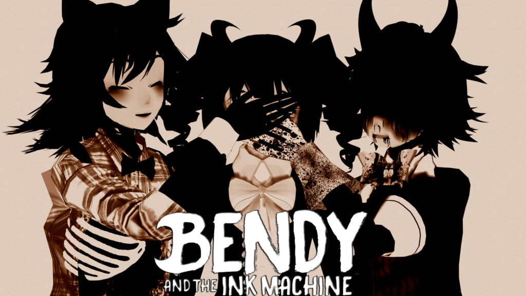 Bendy and the Ink Machine wallpaper with dark stylized characters vintage sepia horror background