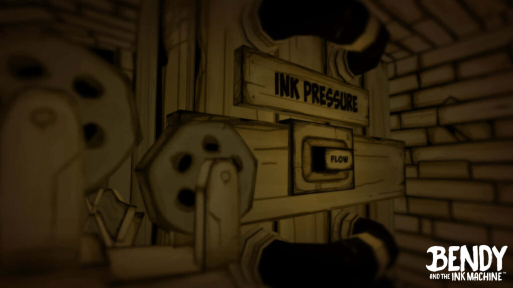 Close-up of ink pressure control room pipes and machinery in Bendy and the Ink Machine wallpaper