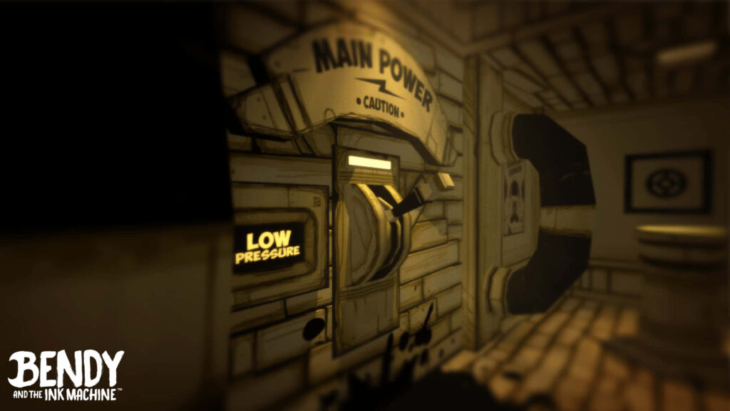 Bendy and the Ink Machine wallpaper sepia power switch ink splatters eerie horror background