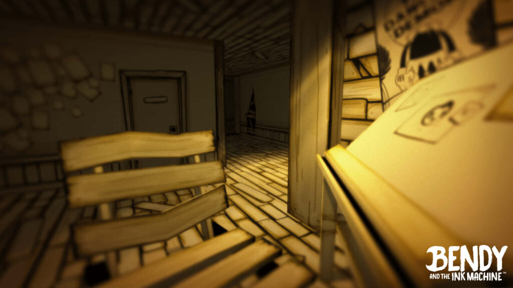 Bendy and the Ink Machine wallpaper with sepia tone eerie ink-stained 1920s animation style background