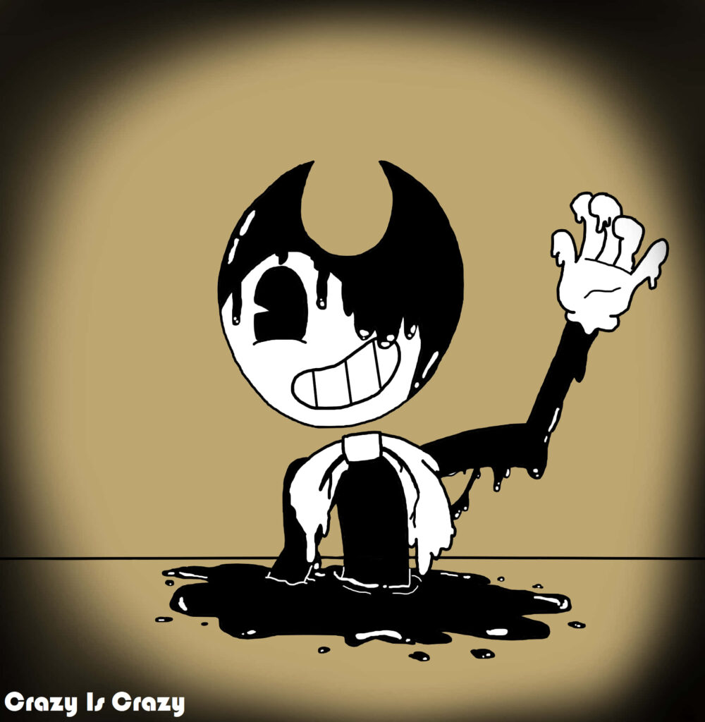 Bendy from Bendy and the Ink Machine rising from ink pool with eerie dark glow wallpaper