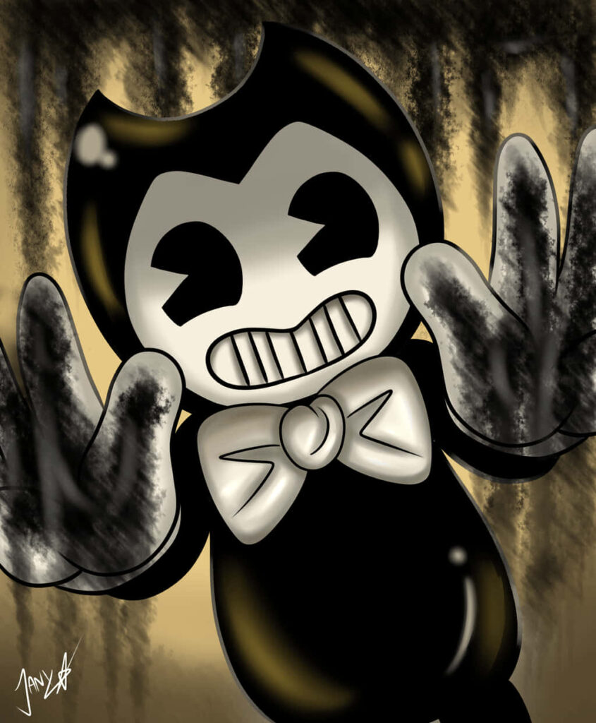 Dark Bendy and the Ink Machine wallpaper with ink-stained hands and mischievous smile