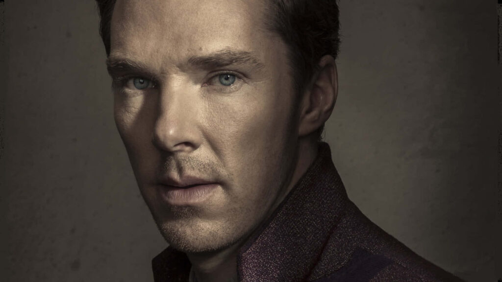 Benedict Cumberbatch close up serious expression portrait with textured muted background wallpaper