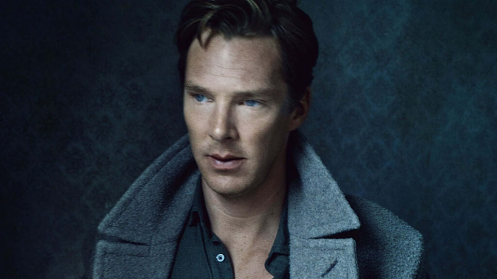 Benedict Cumberbatch dramatic portrait dark blue textured background stylish wallpaper