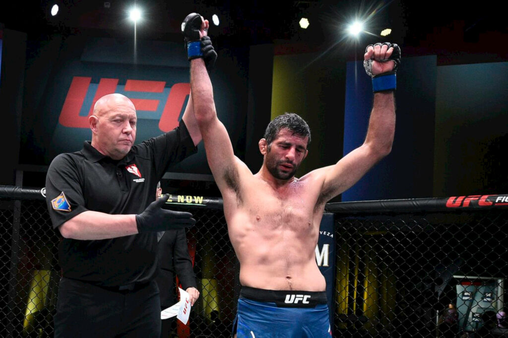 Beneil Dariush UFC victory celebration referee raising hand octagon fight wallpaper background
